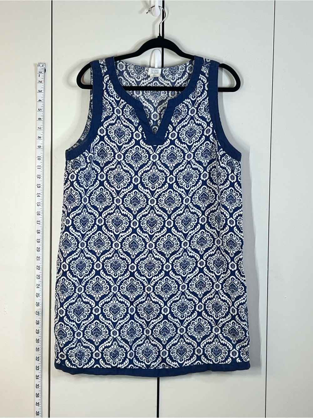 Sigrid Olsen 100% Linen Blue White Sleeveless Tunic Top Size Large